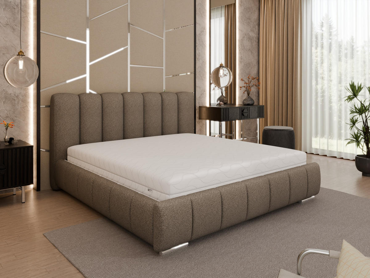 POLSTERBETT Zaira 180x200cm – Elegantes Polsterbett für modernen Wohnstil , Federkernmatratze Bonnel (18cm), braun - Braun, Holz (180/200cm) - Panda Möbel