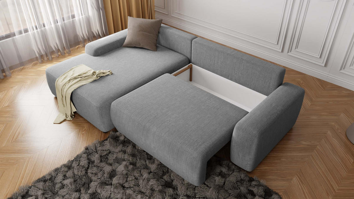 ECKSOFA Lopez Hellgrau Samt-Stoff - Hellgrau/Schwarz, Holz/Kunststoff (264/162cm) - S-Style Möbel