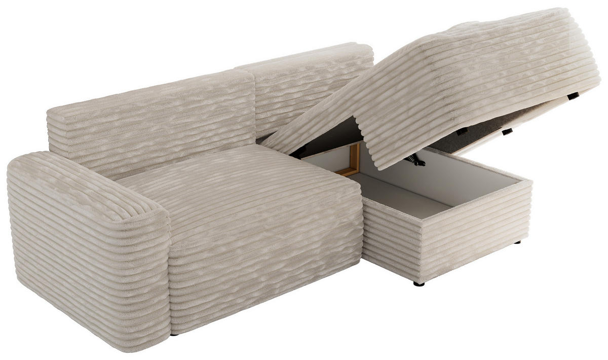 ECKSOFA BELLUNO L Creme Cord - Rechts - Creme/Schwarz, Textil (233/144cm) - MKS