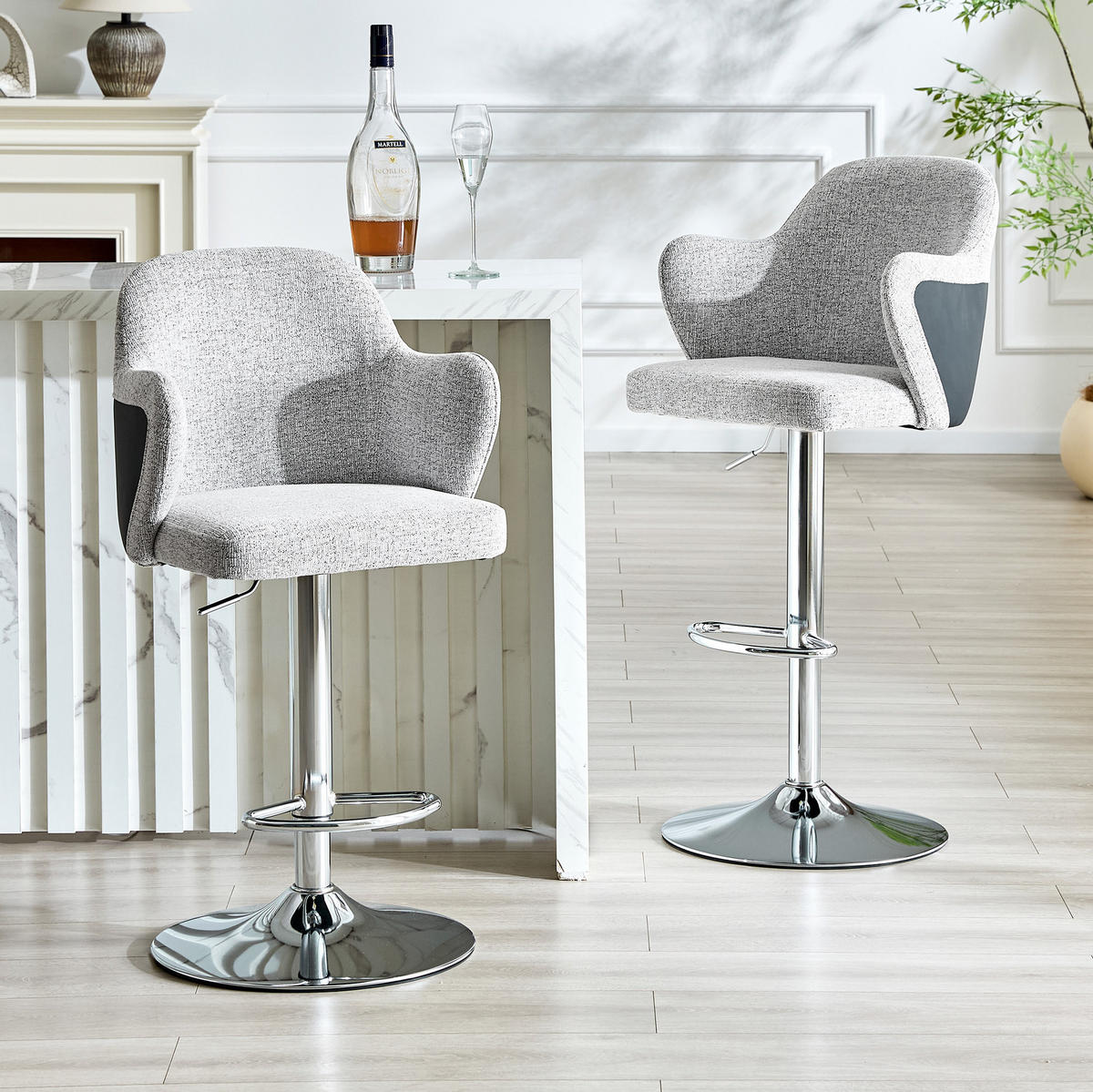 BARHOCKER-SET 2-teilig Hellgrau höhenverstellbar - Hellgrau, Textil (37.6/118/45cm) - MIVRAY