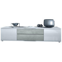 LOWBOARD Linio Beton Oxid Optik - Weiß Hochglanz/Hellgrau, Holzwerkstoff (166.5/37.5/35cm) - Vladon
