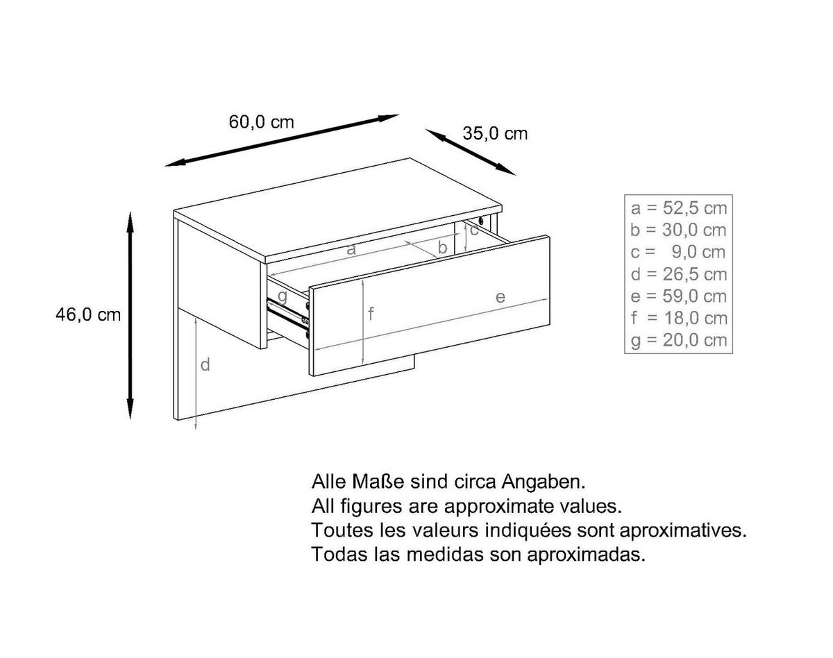 NACHTTISCH Sleep Fronten in Beton Oxid Optik - Hellgrau, Holzwerkstoff (60/46/35cm) - Vladon