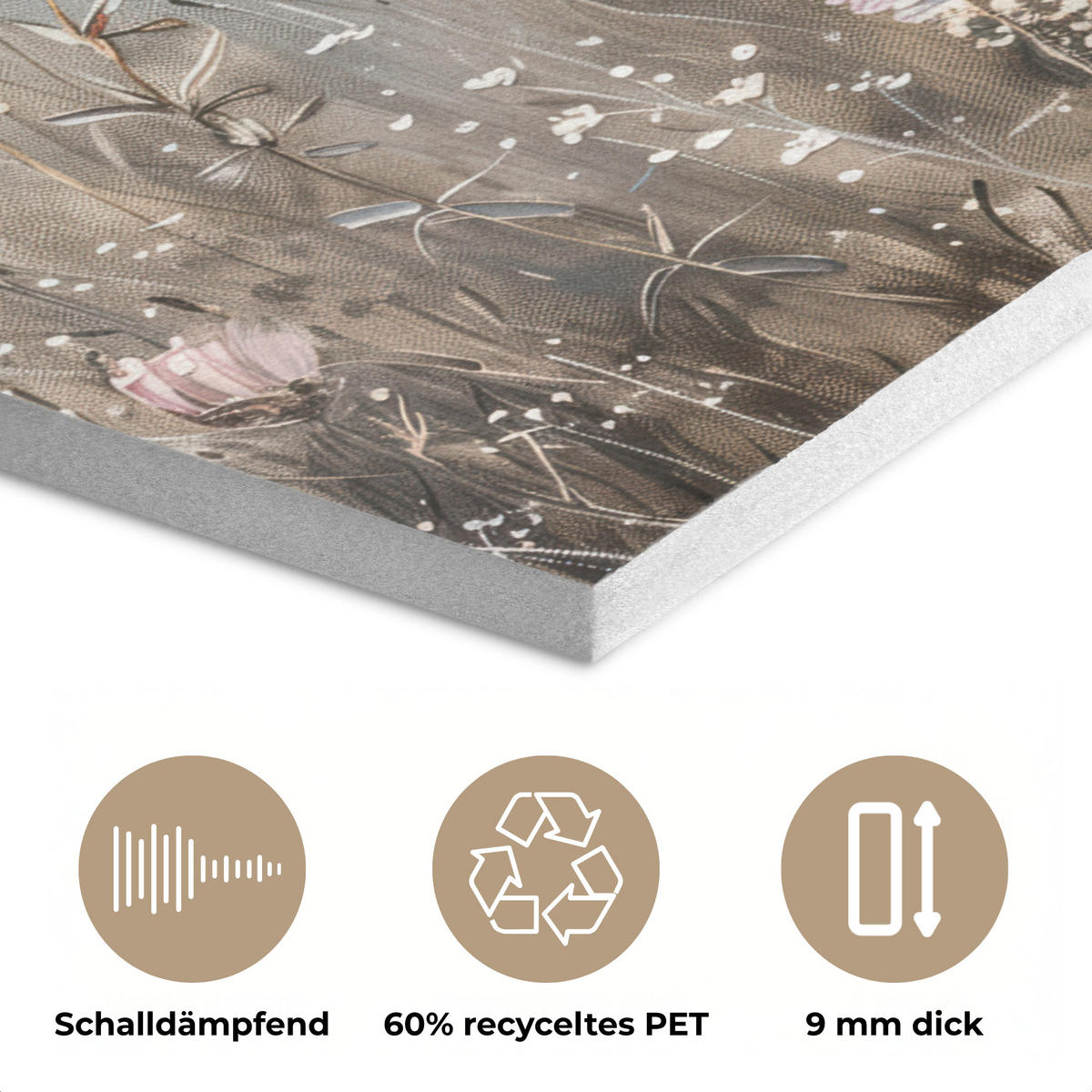 AKUSTIKPANEEL Blumen - Rosa - Modern - Beige 100x70 cm - Beige, Textil (100/0.9/70cm) - MuchoWow