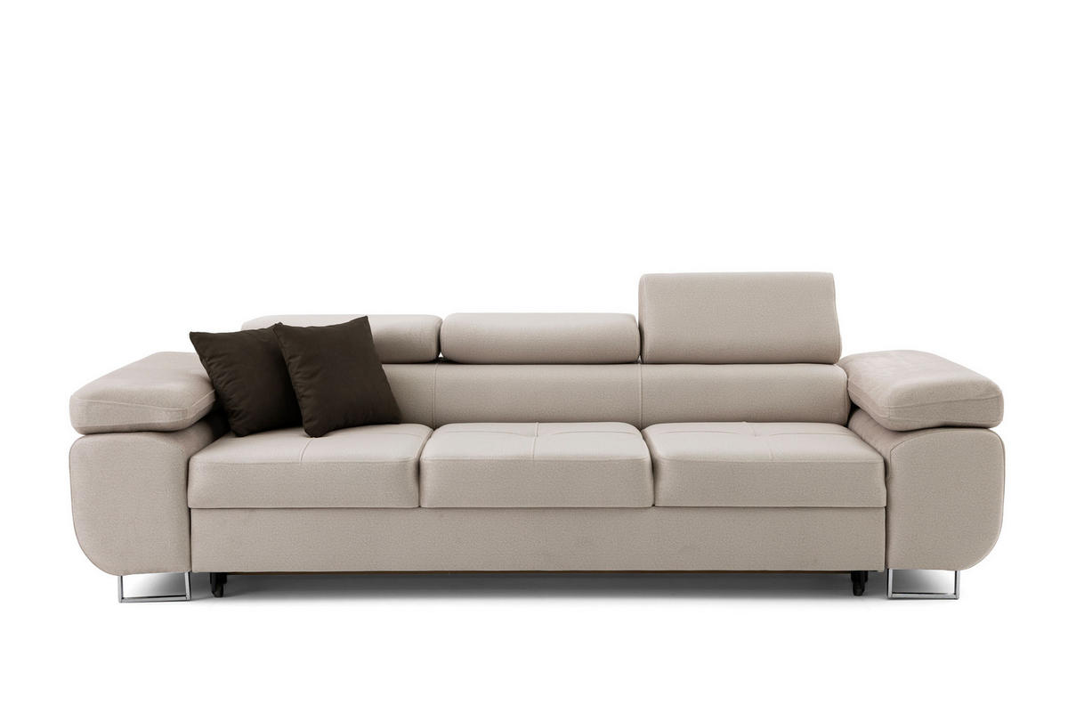 3-SITZER-SOFA WILD mit Schlaffunktion 127x190 Velours Beige - Chromfarben/Beige, Holz/Textil (262/90/102cm) - Muffo