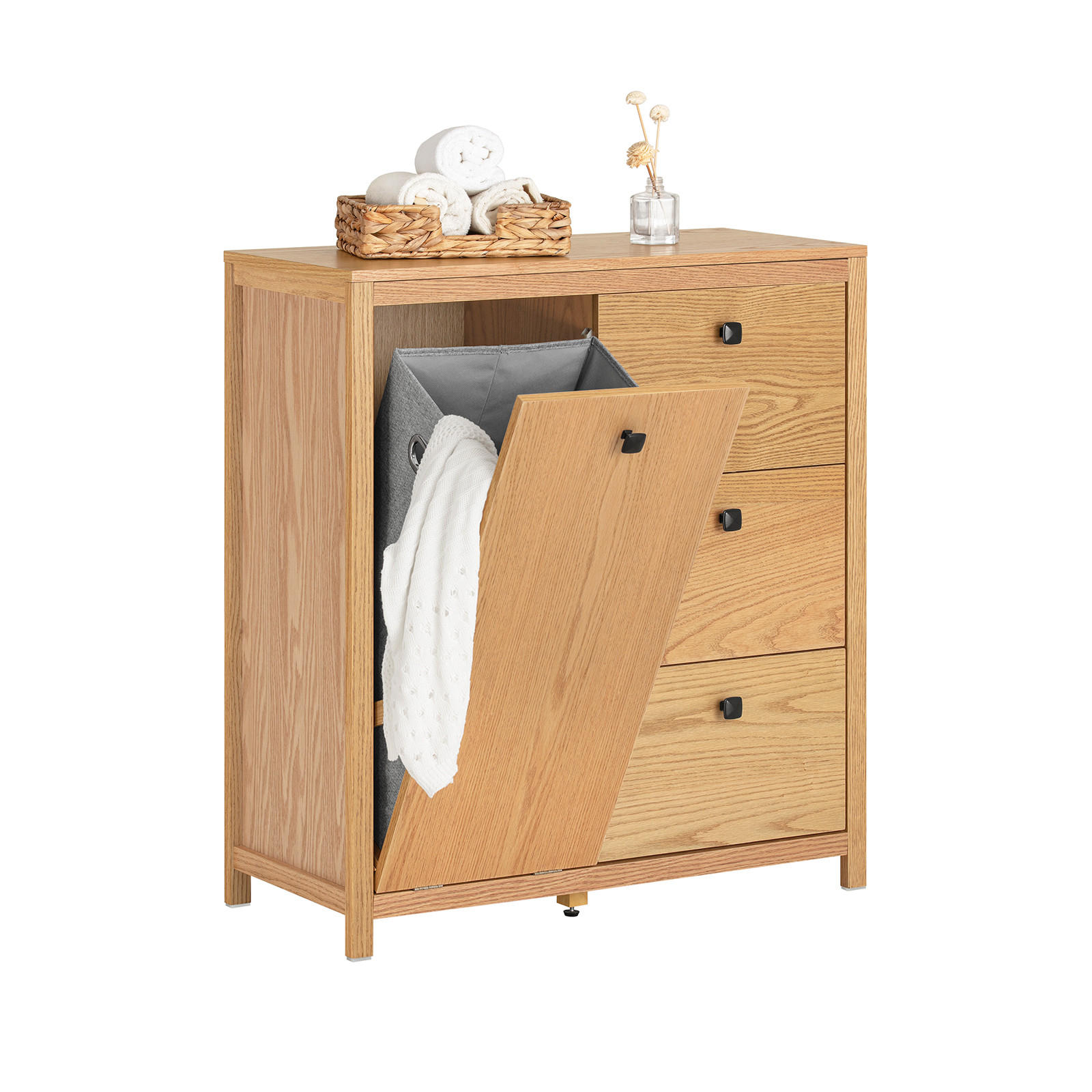 WÄSCHESCHRANK Weiß - Hellbraun, Holzwerkstoff (80/90/35cm) - SoBuy