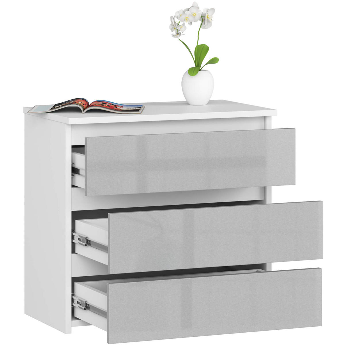 KOMMODE Weiß, Metallisch Glanz 57/60/35 - Weiß, Holzwerkstoff (60/57/35cm) - RAUMHIRSCH FURNITURE