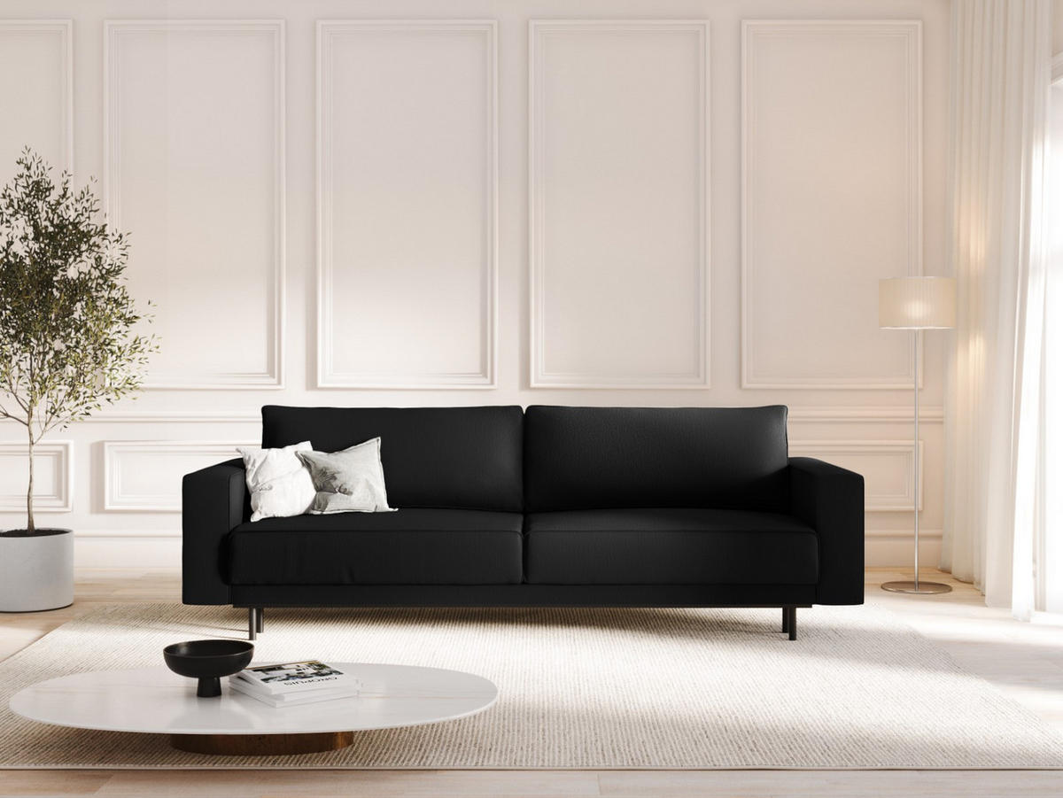 AUSKLAPPBARES-SOFA mit Bettkasten Caro aus strukturiertem Stoff schwarz 3 Sitzplätze - Schwarz, Textil (97/93/236cm) - Micadoni