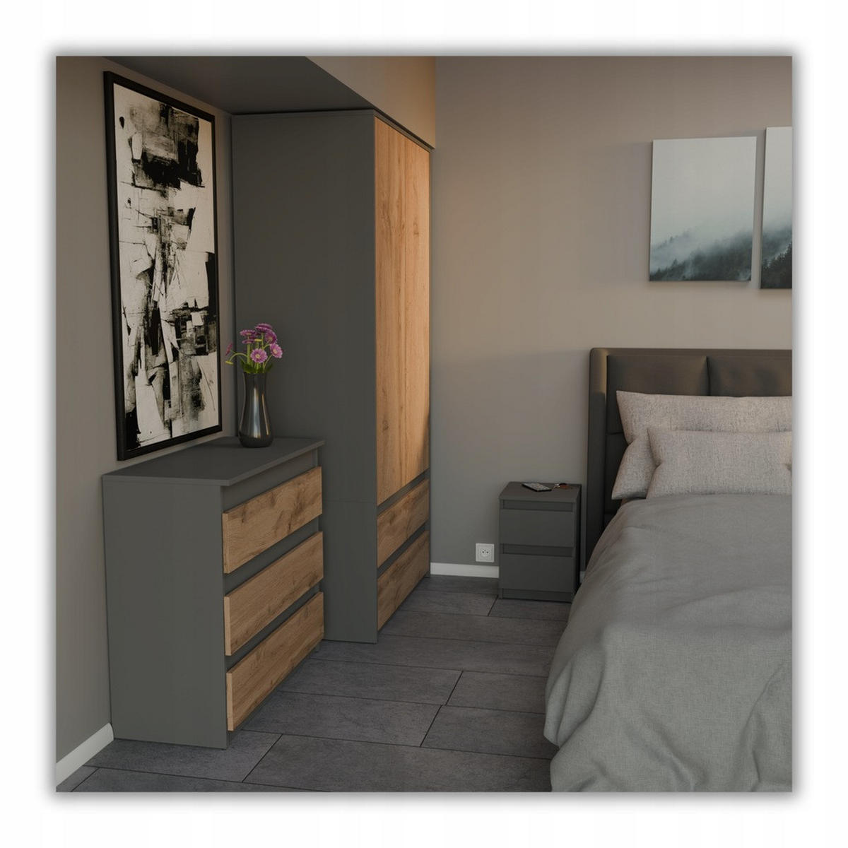 NACHTTISCH – grau - Dunkelgrau/Grau, Holz (30/40/30cm) - Stiv Meble