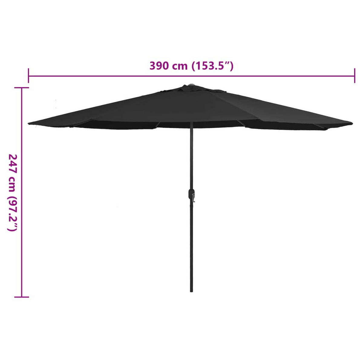 SONNENSCHIRM Mit Metall-Mast 390 Cm Schwarz - Schwarz, Textil (390/390cm) - vidaXL