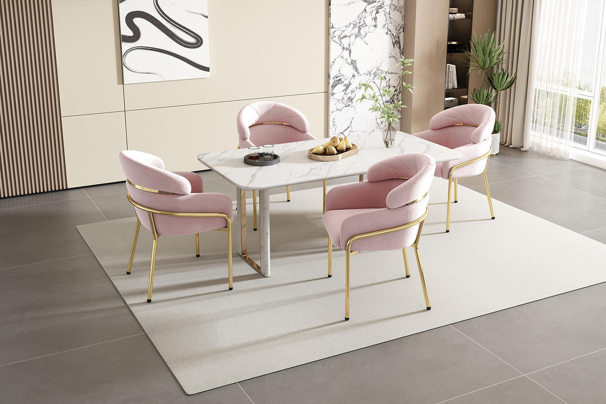 ESSZIMMERSTUHL Samt Rosa Modern Metallbeine - Pink, Textil (54.5/79/56.9cm) - FLIEKS