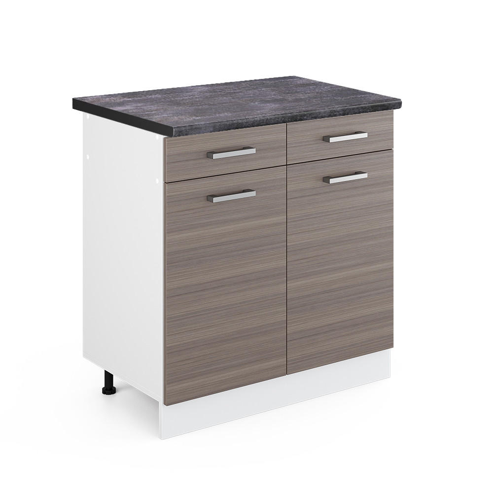 KÜCHENUNTERSCHRANK R-Line Grau 80 cm, AP Anthrazit - Weiß/Braun, Holzwerkstoff (80/81.6/60cm) - Vicco