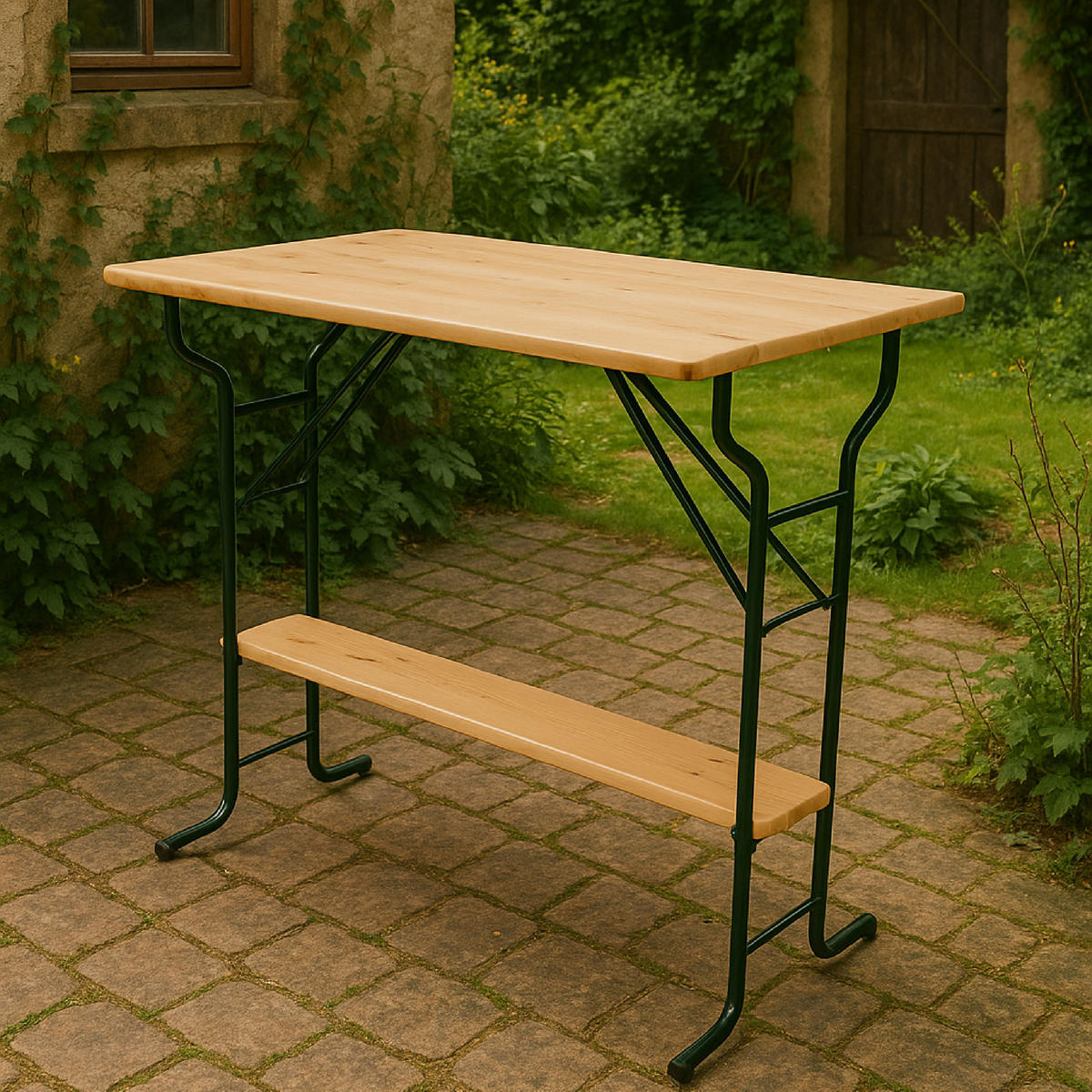 STEHTISCH Mino - 113cm klappbar, Bistrotisch Metall + Holz lackiert, Bartsich mit Fuss-Stütze - Braun, Metall (70/113/110cm) - TPFGarden