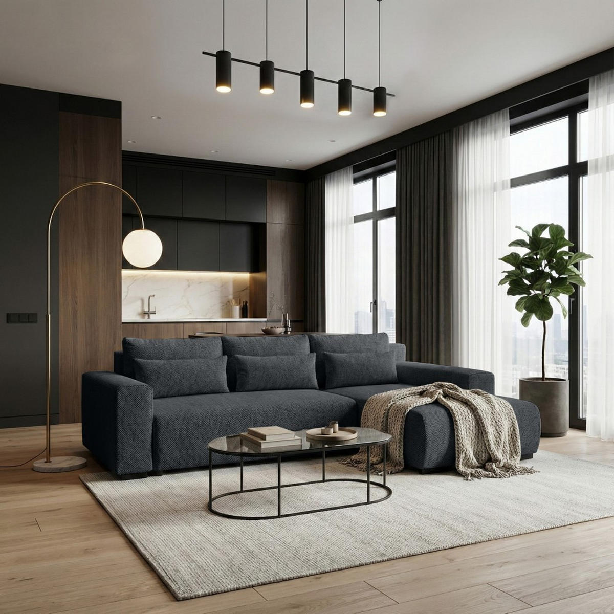 ECKSCHLAFSOFA Benny anthrazit rechts - Anthrazit/Schwarz, Kunststoff/Textil (271/185cm) - Beautysofa