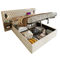 SAMT-POLSTERBETT 160/200 cm mit Bettkasten, Nachttischen und Leselicht in Beige - Beige, Textil (160/200cm) - BEAOK