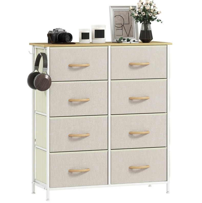 KOMMODE mit 8 Stoffschubladen 86 x 30 x 94,5 cm Stahl Beige - Beige, Metall (30/94.5/86cm) - Meubliv