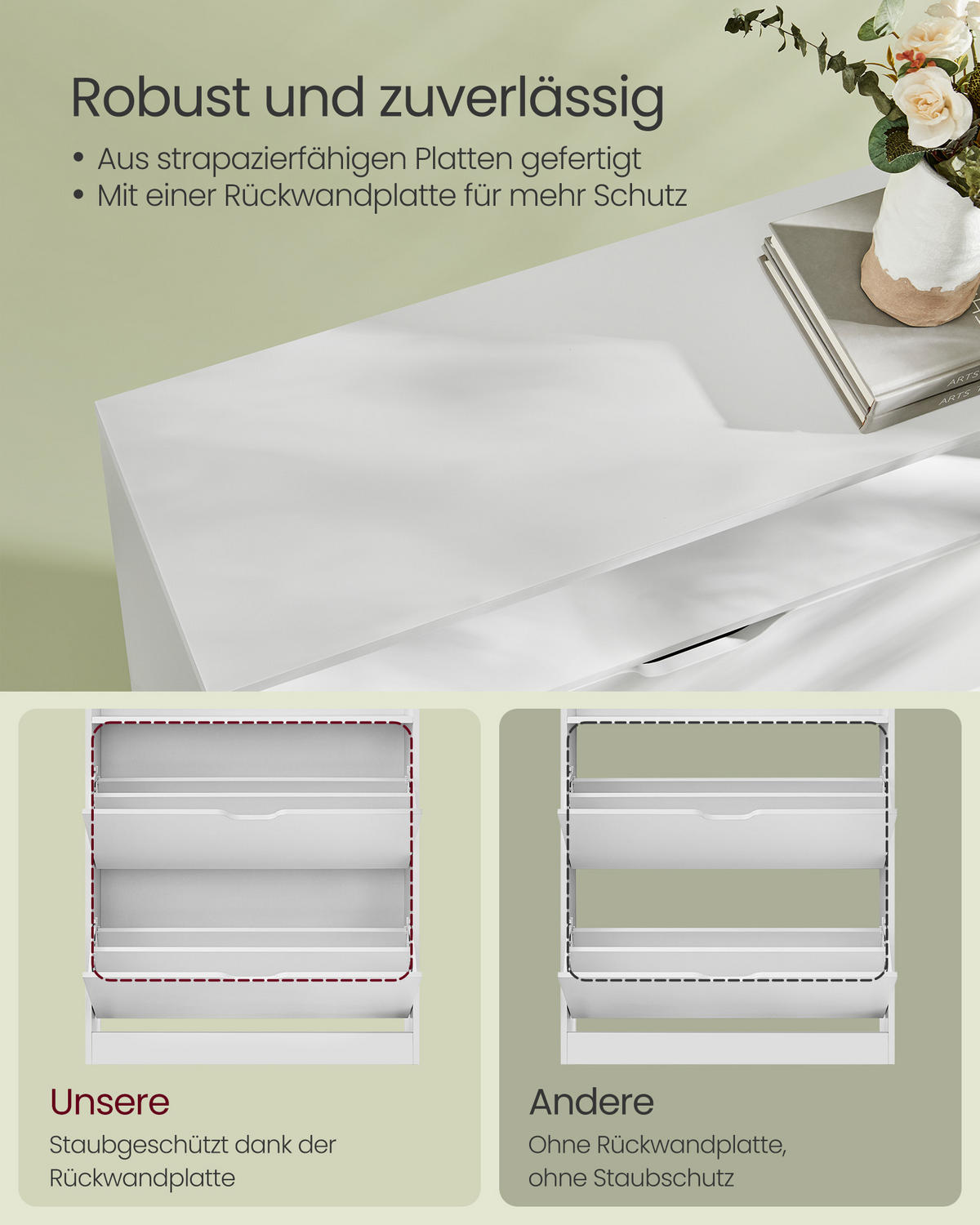 SCHUHSCHRANK Kobe - Weiß, Holzwerkstoff (24/102/80cm) - VASAGLE