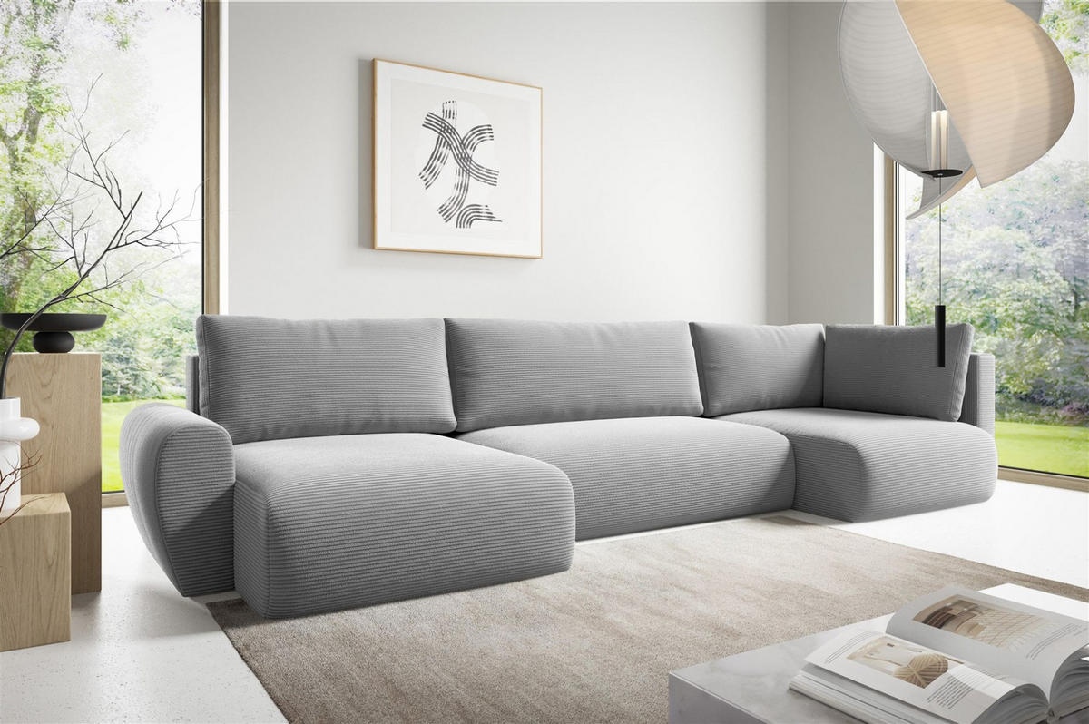 WOHNLANDSCHAFT Galan Mit Schlaffunktion - Hellgrau, Holzwerkstoff/Textil (385/70/153cm) - Fun Möbel