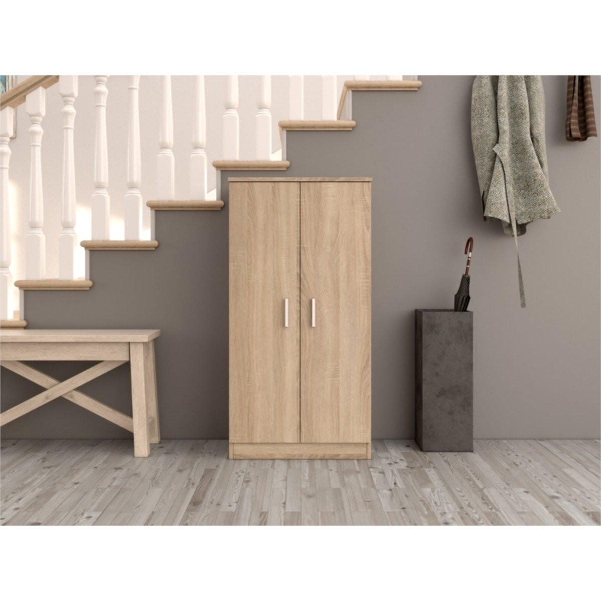 SCHUHSCHRANK 2 Türen (30 Paar) Zapateros - H108cm - Eichefarben, Holzwerkstoff (36/108/55cm) - Calicosy