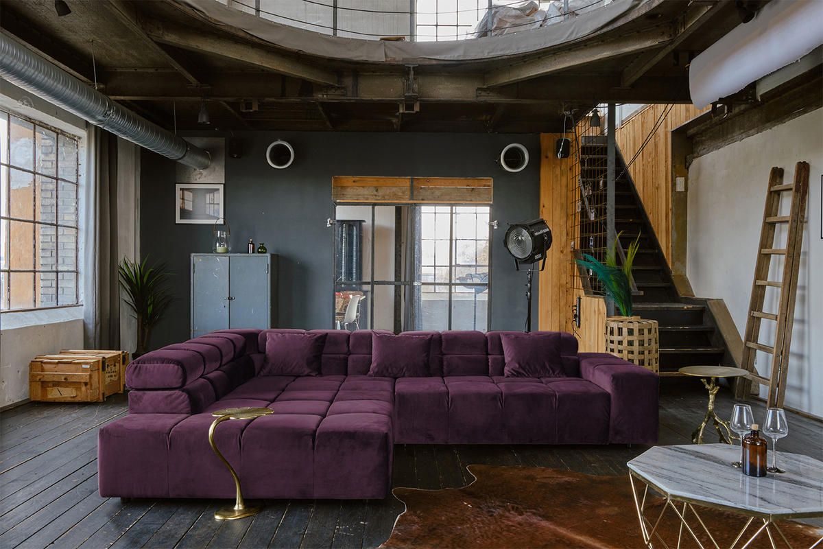 ECKSOFA NEVADA Violett Velvet - Violett/Schwarz, Textil (319/215cm) - KAWOLA