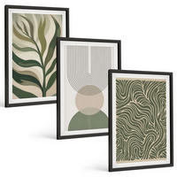 BILDER SET 3er Set - 40x60 cm Schwarzer Rahmen - Geometrische Blattformen - Schwarz, Kunststoff (40/60cm) - TULUP