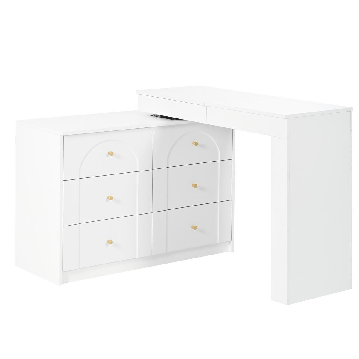 SCHMINKTISCH in Weiß Drehbarer Frisiertisch mit LED Beleuchtung Frisiertisch Bürotisch für Schlafzimmer,B105/T40/H80cm - Weiß, Holzwerkstoff/Metall (153/80/40cm) - STILVORA