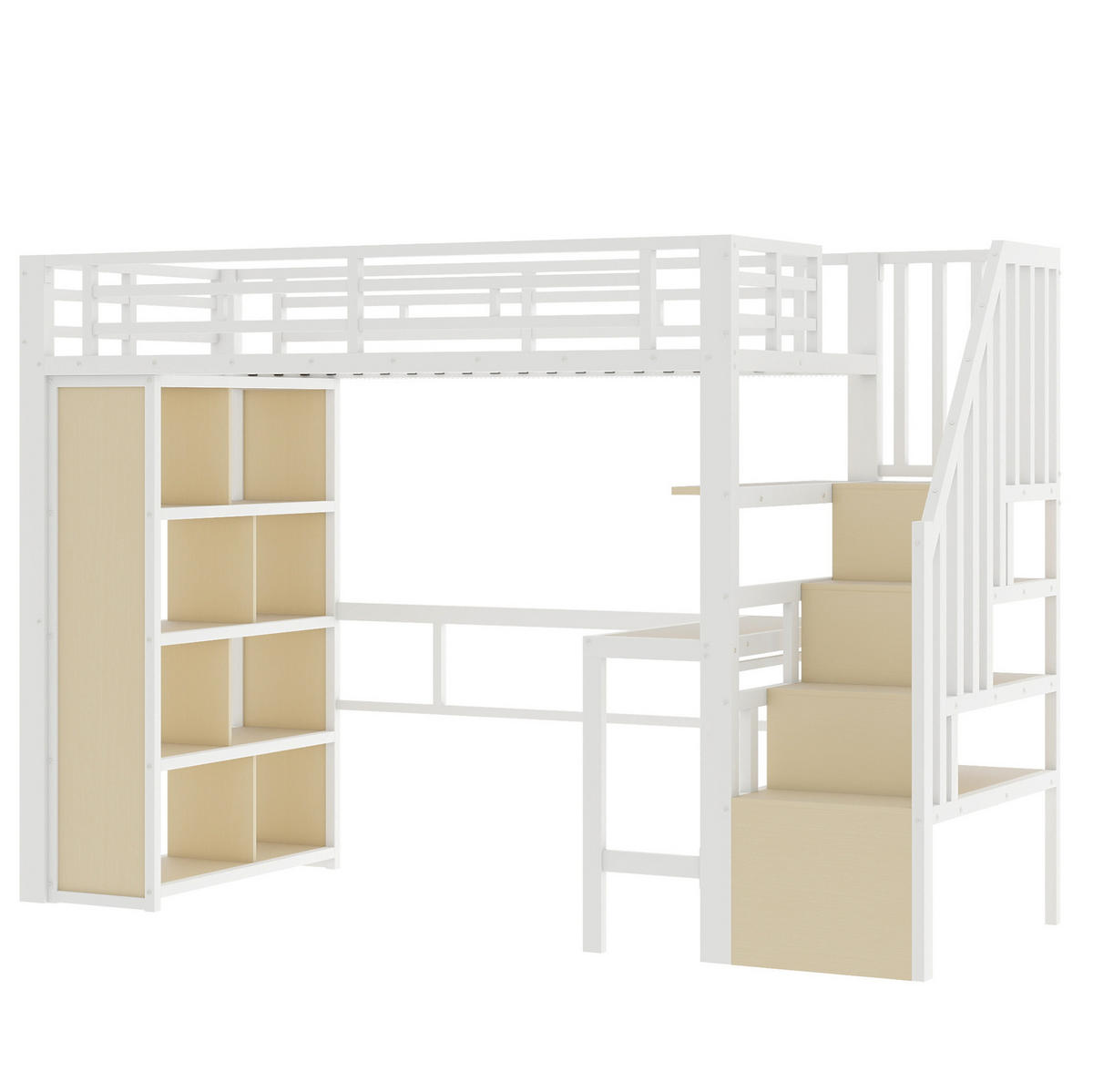 HOCHBETT 90/200 cm Weiß aus Metall und MDF mit Schreibtisch und LED-Lichtleiste - Weiß, Metall (90/200cm) - OKMYHOME