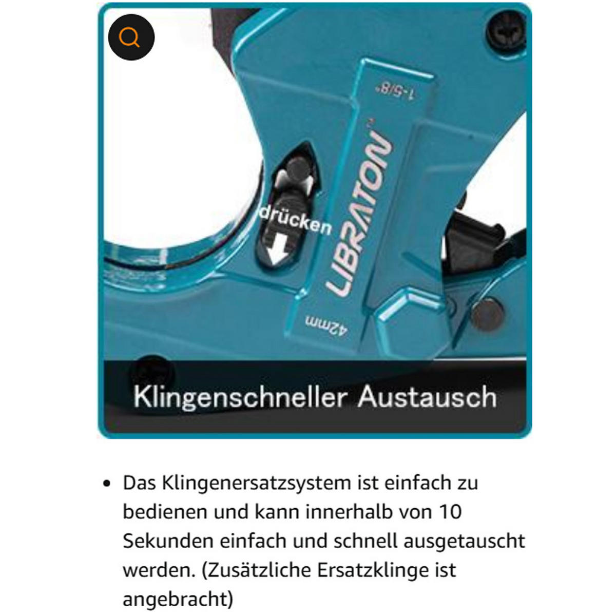 KUNSTSTOFFROHRSCHNEIDER 42 mm mit Ratschenmechanik und Ersatzklinge - Blau, Metall (24/3.5/8.2cm) - LIBRATON