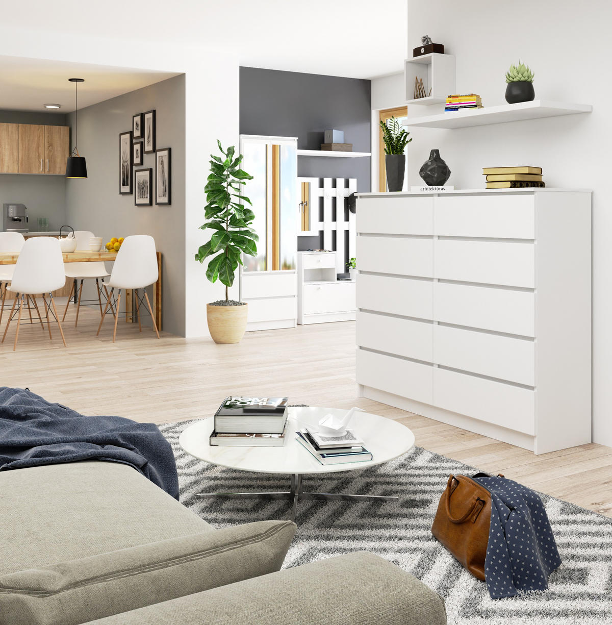 KOMMODE Weiß 138x40x121 cm - Weiß, Holzwerkstoff (138/121/40cm) - Akord