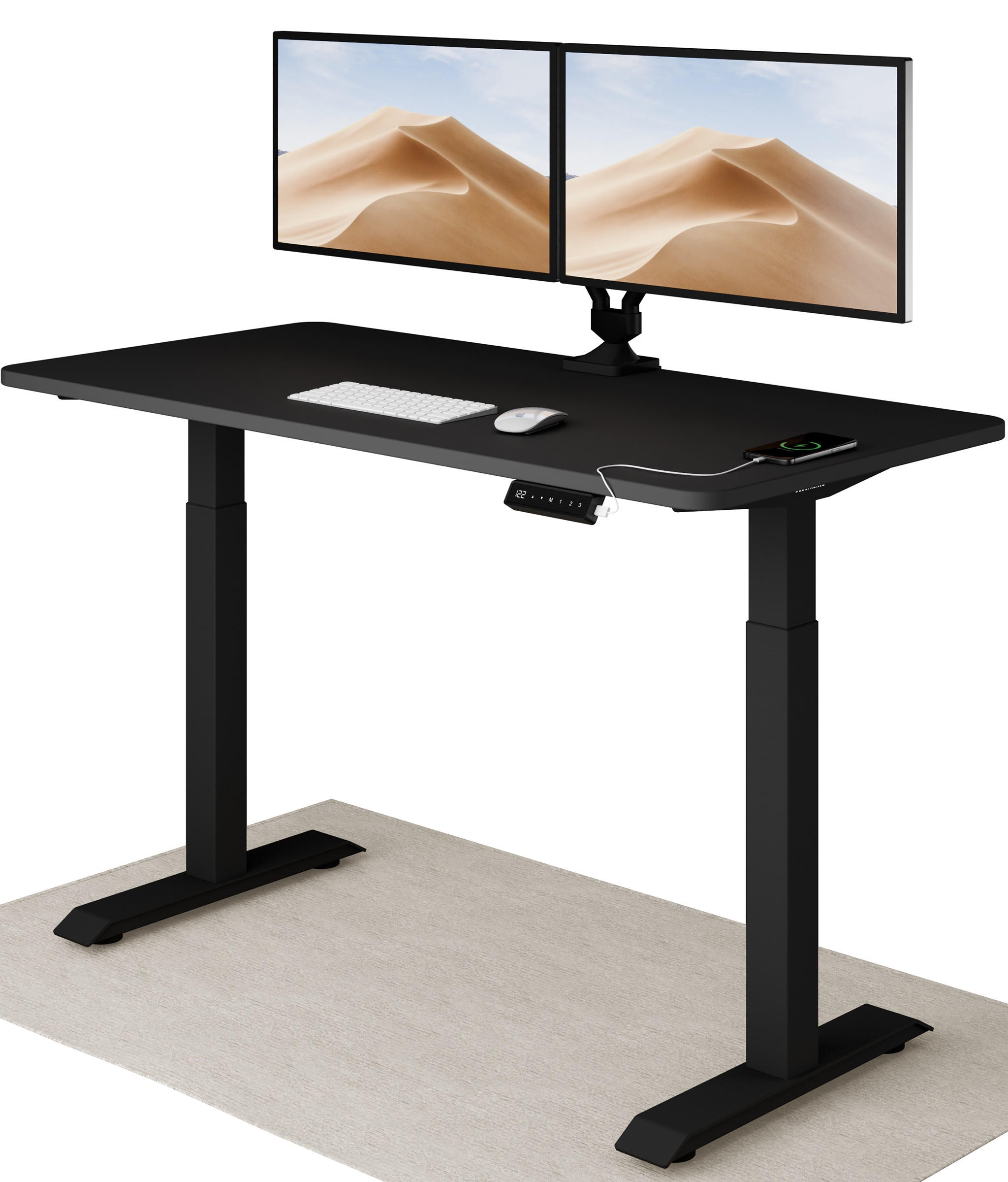 SCHREIBTISCH Elektrisch Höhenverstellbarer HomeOne 140x70cm Schwarz/Schwarz mit Memory-Funktion, Anti-Kollisions Technologie - Schwarz, Holzwerkstoff (70/140/72cm) - Desktronic