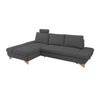 ECKSOFA grau Velours, Sofa mit Bettfunktion und Stauraum 284 cm - Grau, Holz/Textil (166/284cm) - Furn.Design