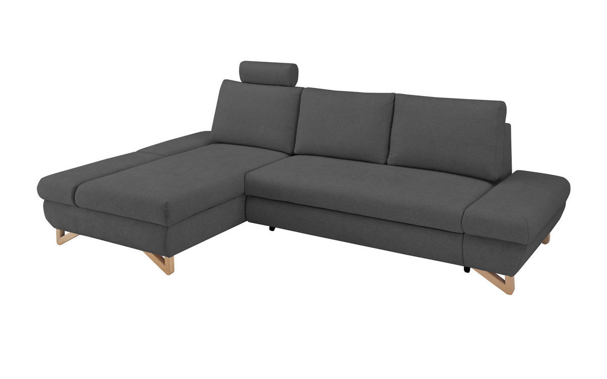 ECKSOFA grau Velours, Sofa mit Bettfunktion und Stauraum 284 cm - Grau, Holz/Textil (166/284cm) - Furn.Design
