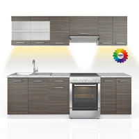 KÜCHENZEILE Raul Edelgrau 240 cm, AP Marmor mit LED-Leisten - Braun/Weiß, Holzwerkstoff (240/81.6/60cm) - Vicco