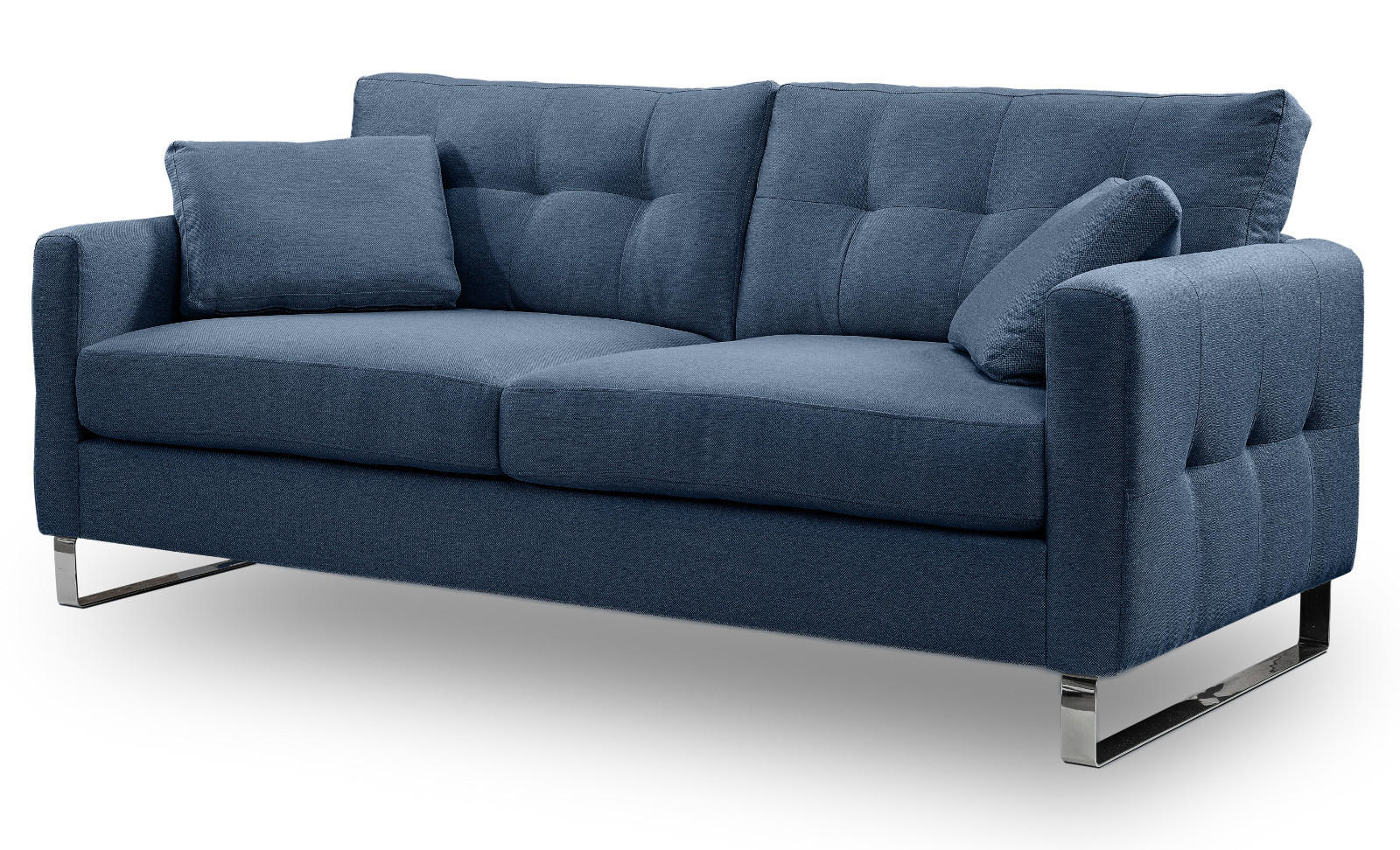 SOFA blau Flachgewebe 2,5-Sitzer 203 cm, Couch mit Steppoptik - Blau/Chromfarben, Holz/Textil (203/92/94cm) - Inn.Furn