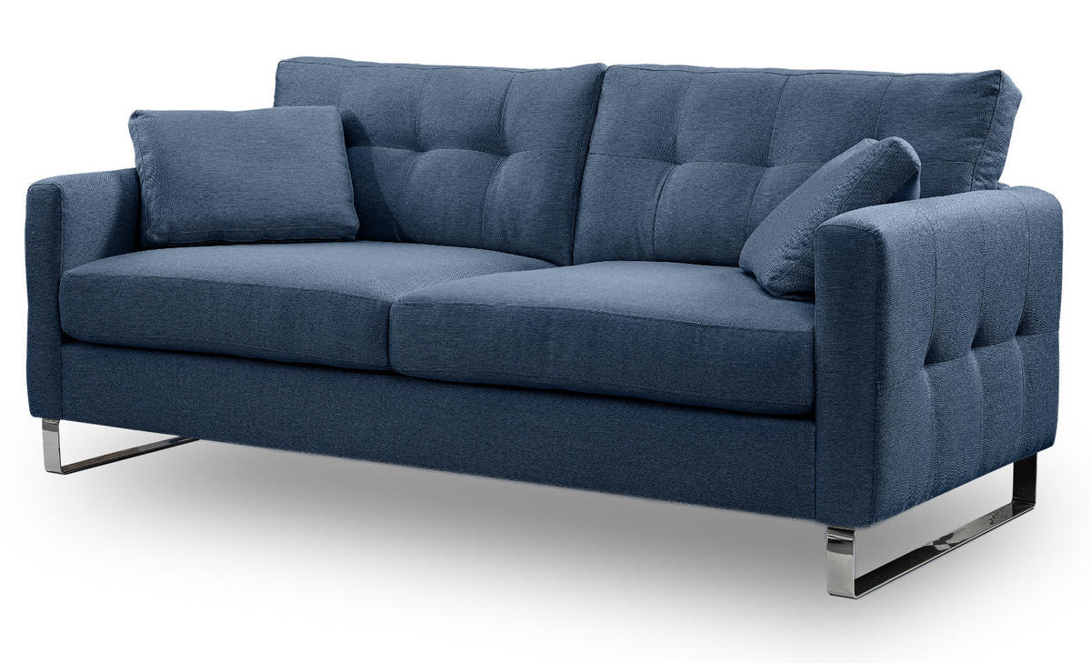 SOFA blau Flachgewebe 2,5-Sitzer 203 cm, Couch mit Steppoptik - Blau/Chromfarben, Holz/Textil (203/92/94cm) - Inn.Furn
