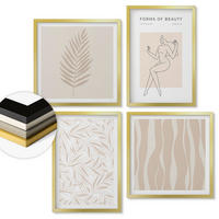 WANDBILDER 4er Set - 50x50 cm & 40x60 cm Goldrahmen - Minimalistische Pflanzenmotive - Goldfarben, Kunststoff (50/50cm) - ArtPrintCave