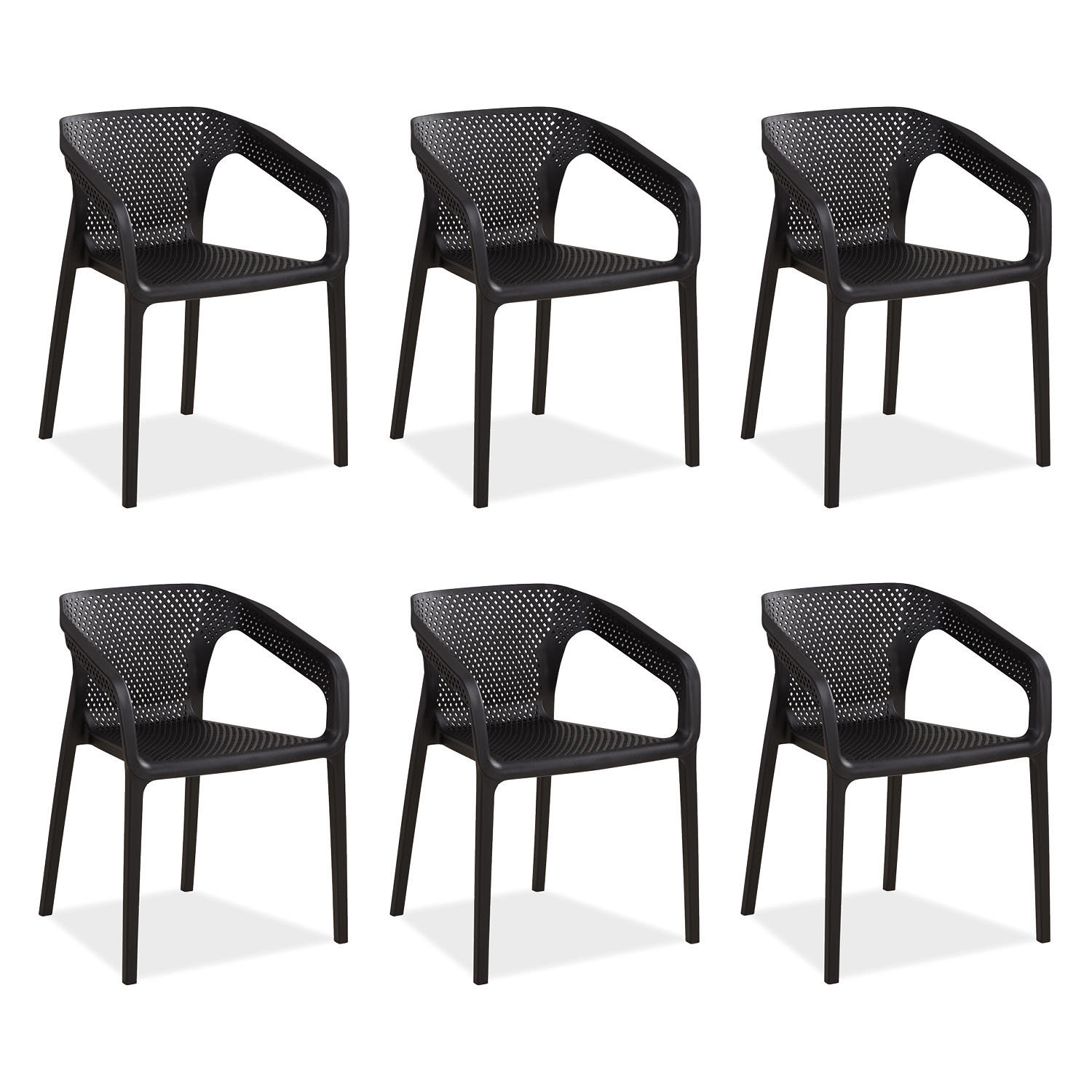 GARTENSTUHL 6er-Set Kunststoff Schwarz mit Armlehnen - Schwarz, Kunststoff (330/75/54cm) - Homestyle4u