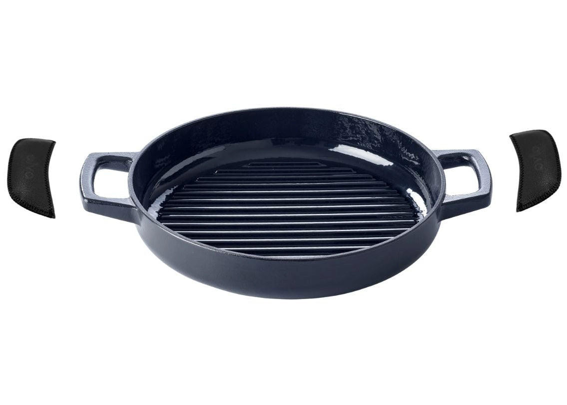 GRILLPFANNE / Grillplatte Nori ø 28 cm + Kostenlose Ledergriffe - für alle Herdarten geeignet - emaillierte Antihaftbeschichtung - Schwarz, Keramik (1/29/6cm)