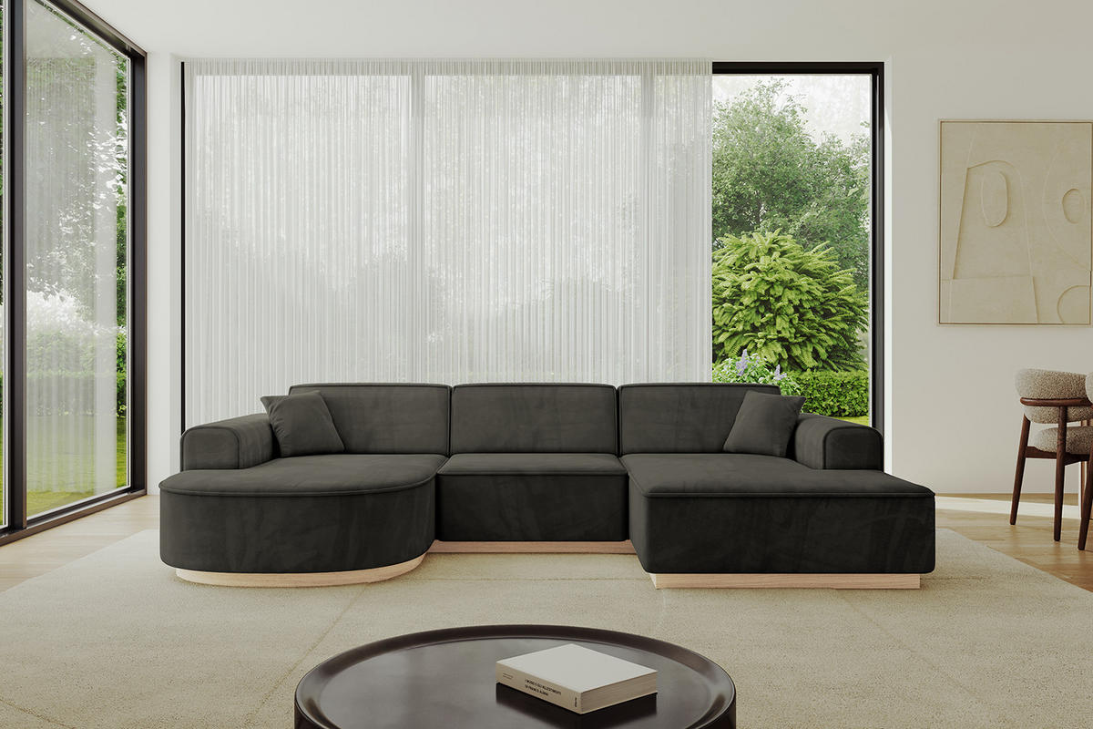 WOHNLANDSCHAFT ARRIO-U1 303x171x83 cm Schwarz - Schwarz, Holzwerkstoff/Textil (303/83/171cm) - ALTDECOR