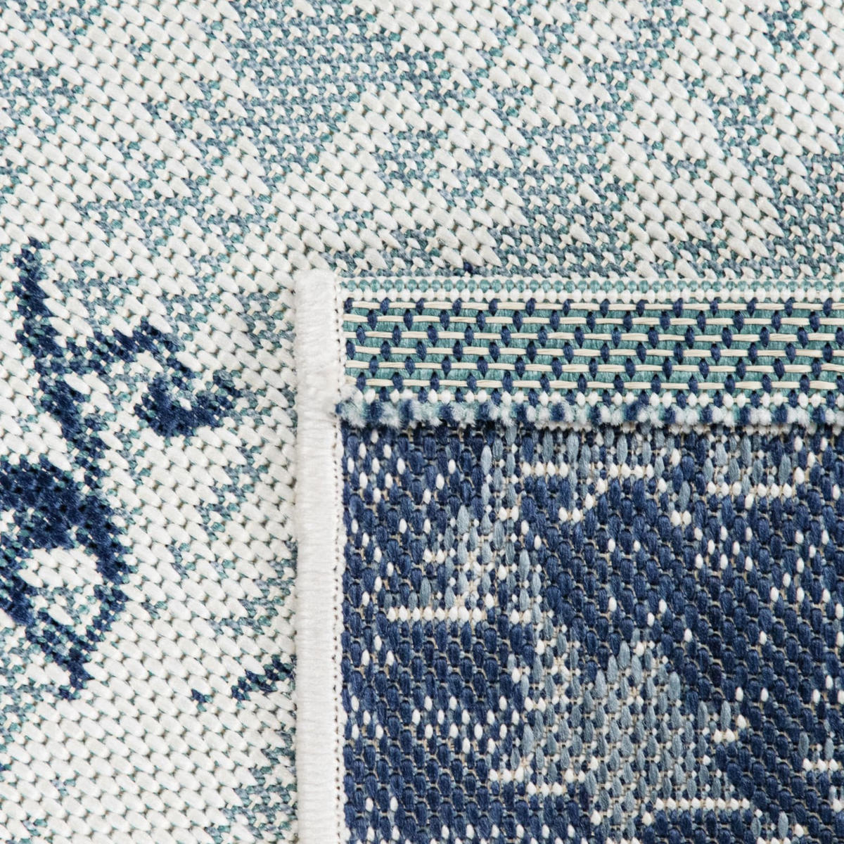 TEPPICH Outdoor Medaillon-Vintage Balkon, Terrasse schmutzabweisend Dunkelblau Rechteckig 80x150 - Blau, Textil (80/150cm) - KADIMA DESIGN