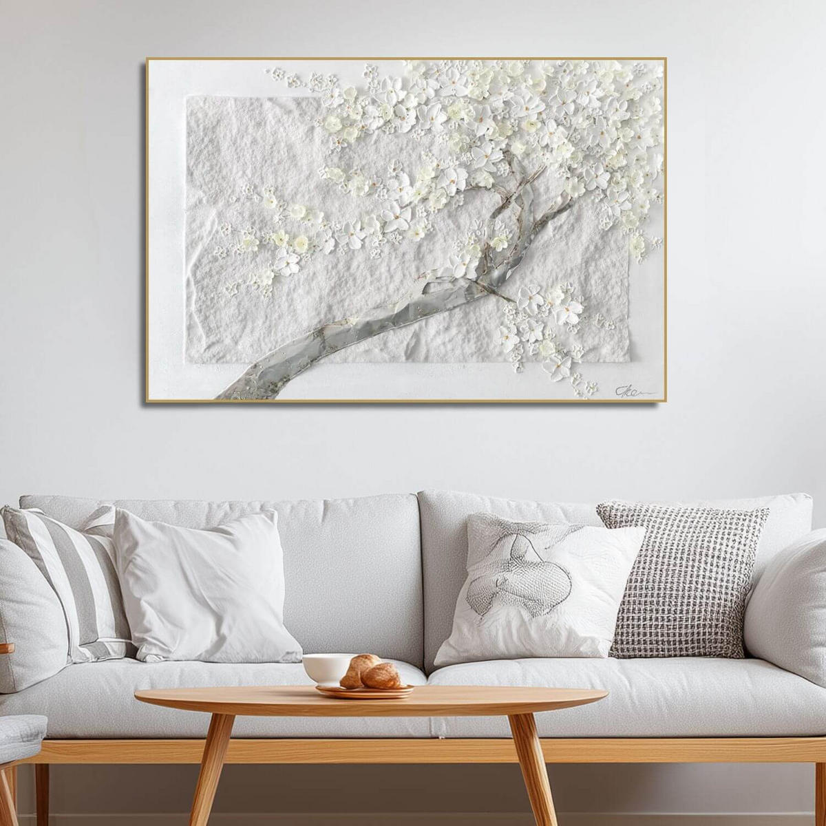 ACRYLBILD HANDGEMALT 90/60 cm - Gelb/Weiß, Holz/Textil (90/60cm) - KUNSTLOFT