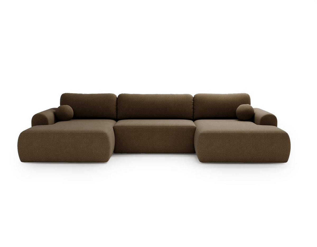 WOHNLANDSCHAFT Aurora Braun, mit Schlaffunktion in Lambi Stoff - Braun, Holzwerkstoff/Textil (344/92/177cm) - Bettso
