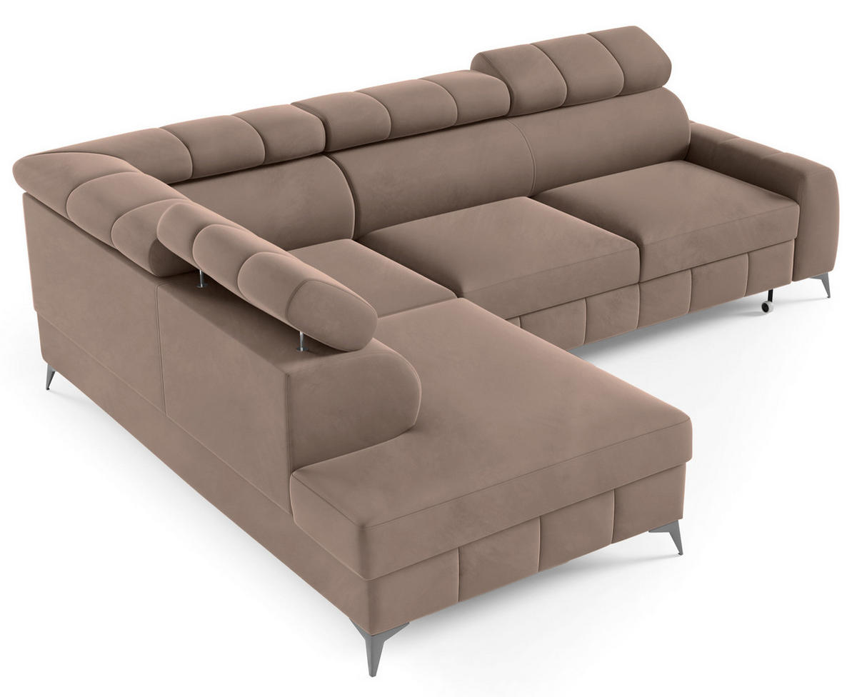 ECKSOFA London Hellbraun Velours - Hellbraun/Schwarz, Textil/Metall (274/203cm) - Selsey