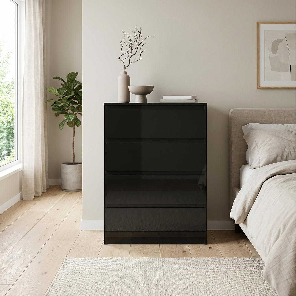 KOMMODE NUDO 70/102/39cm mit 4 Schubladen Türen Schwarz - Schwarz Hochglanz/Schwarz, Holzwerkstoff (70/102/39cm) - MASSENO