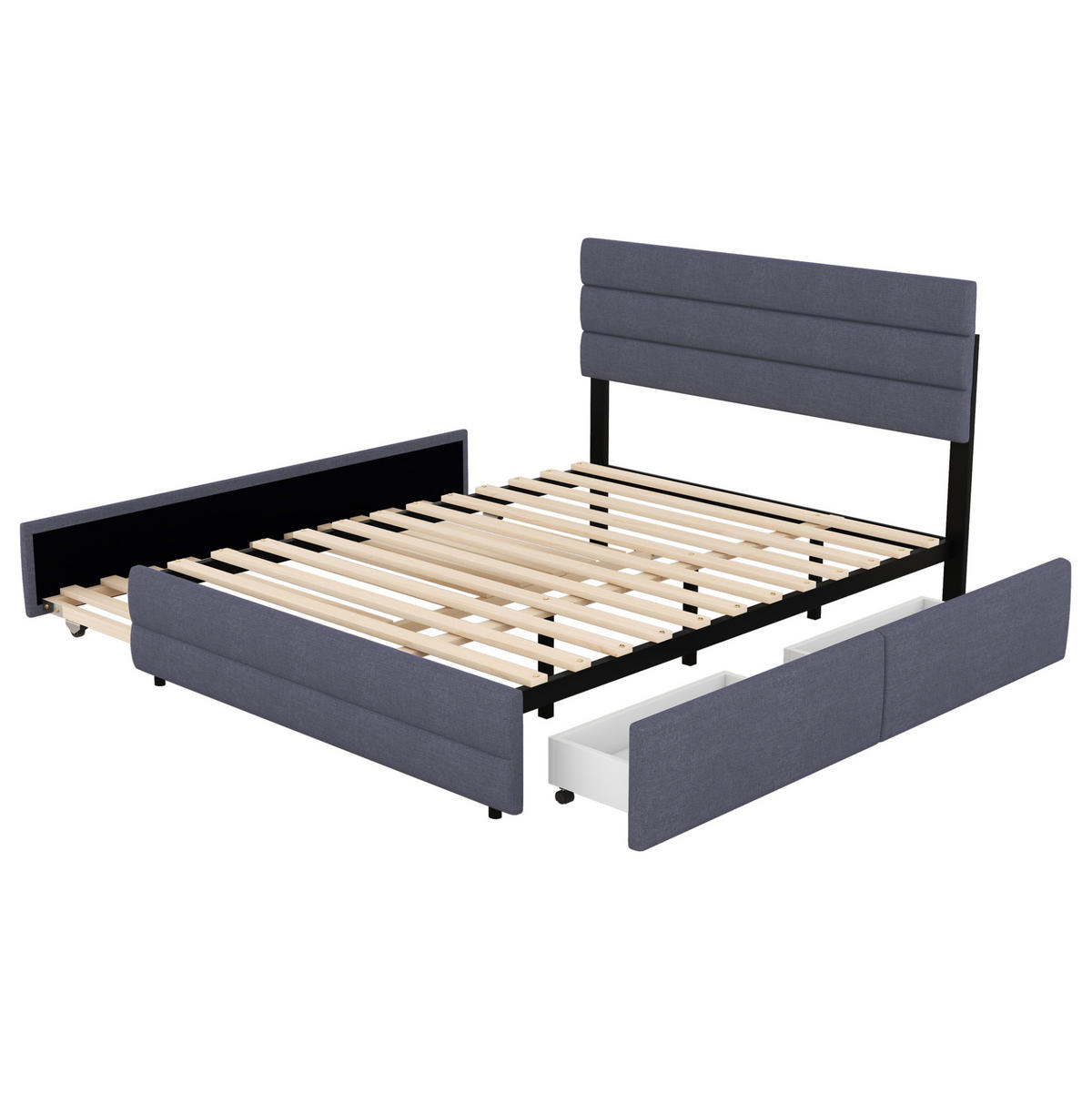 TAPECIRANI krevet 140/200 cm s izvlačnim ležajem i 2 ladice, Siva - siva, drvni materijal (140/200cm) - Redom