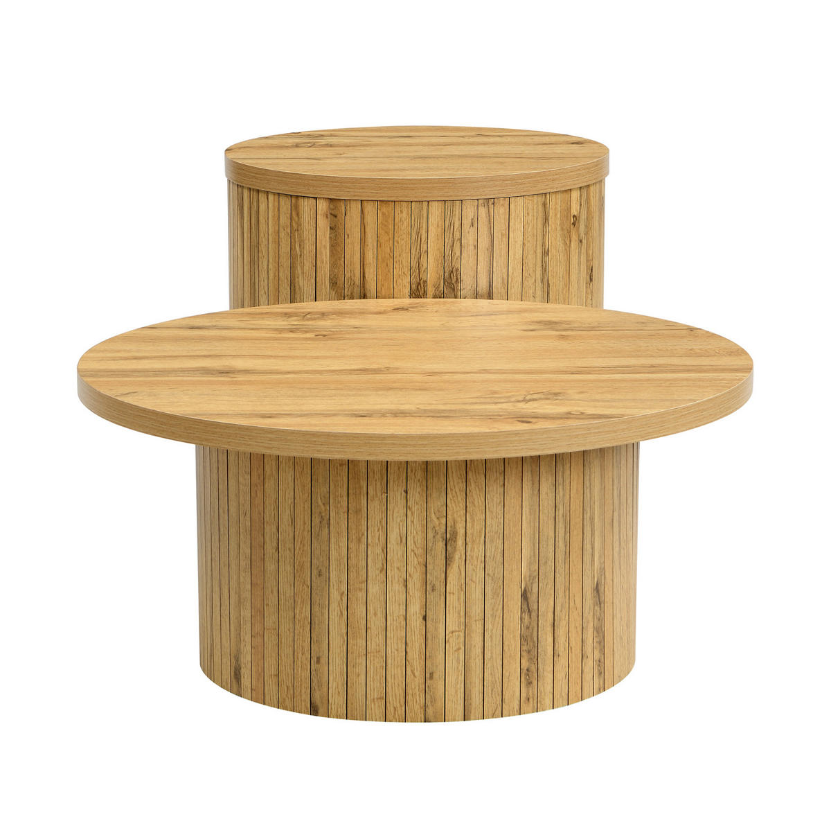 KLUB stolić set 75/75/36 i 50/50/50,5 cm prirodna boja od MDF-a s modularnim okruglim dizajnom - prirodne boje, drvni materijal (75/75/36cm) - OKWISH