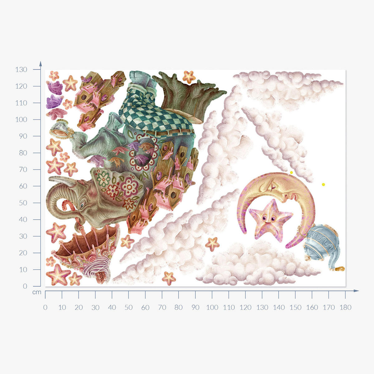 WANDAUFKLEBER 130x180cm - Pastellfarbene Tiere - Multicolor, Kunststoff (130/180/0.1cm) - Wallfluent