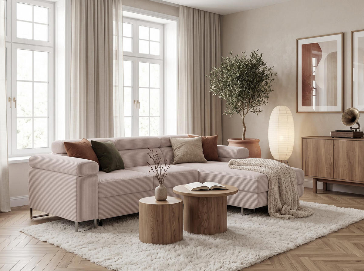 ECKSOFA VEMO MINI Rechts Creme Cord-Stoff Kompakter Komfort für Wohnräume - Creme, Textil (175/235cm) - Barchello