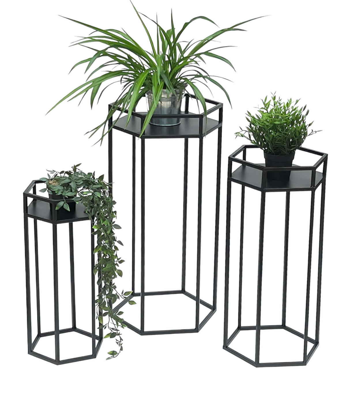 BLUMENHOCKER Metall Schwarz 6eck 3er Set - Schwarz, Metall (23/50/20cm) - DanDiBo