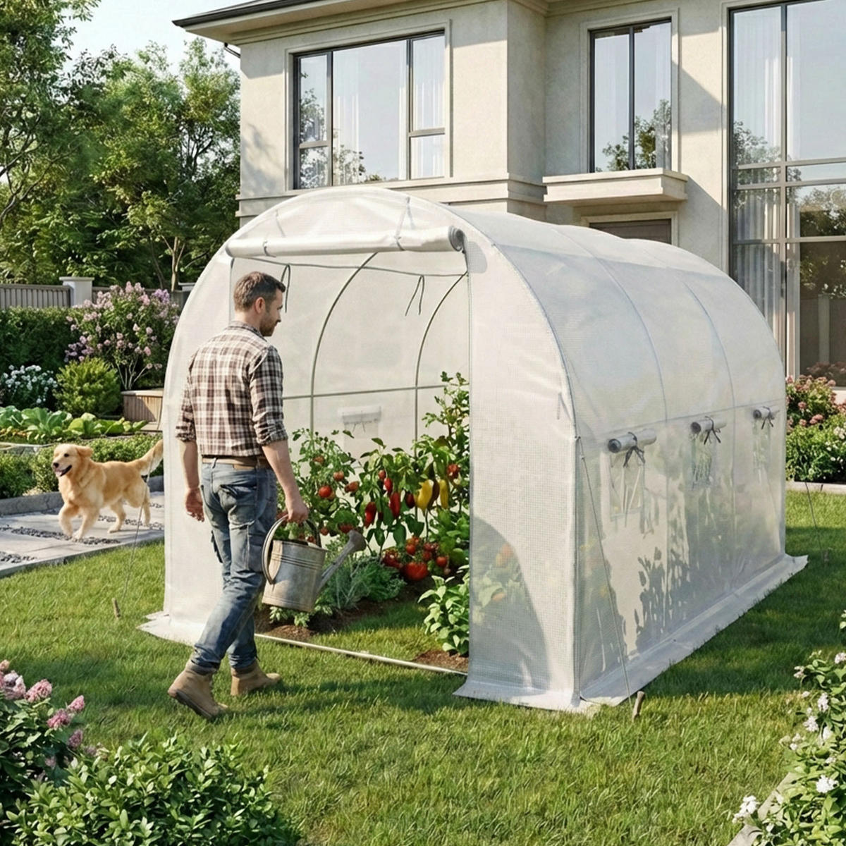 TUNNELGEWÄCHSHAUS, Weiß, 200x300x200 cm - Weiß, Metall (200/200/300cm) - Akord
