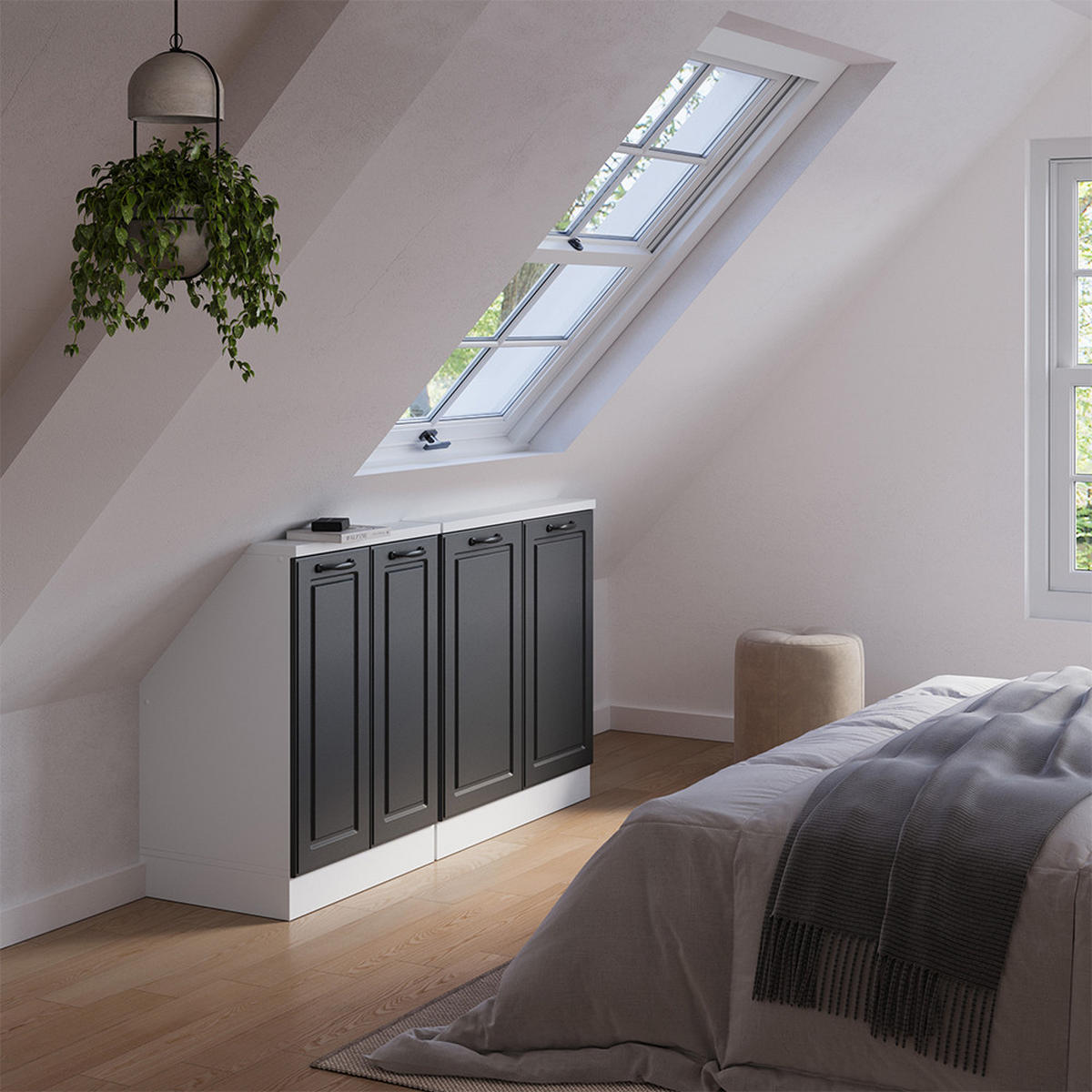 DACHSCHRÄGENSCHRANK-SET Rion Anthrazit Landhaus/Weiß 2er Set - Anthrazit/Weiß, Holzwerkstoff (140/81.6/46cm) - Vicco